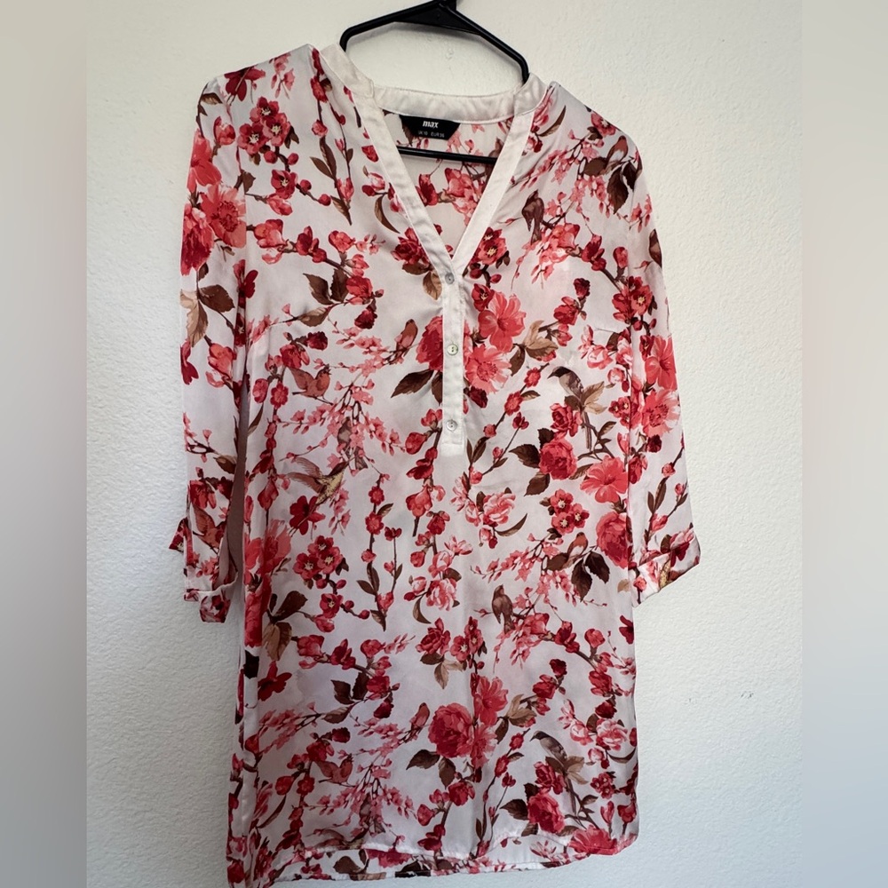 Max Studio Pink and Brown Floral Blouse